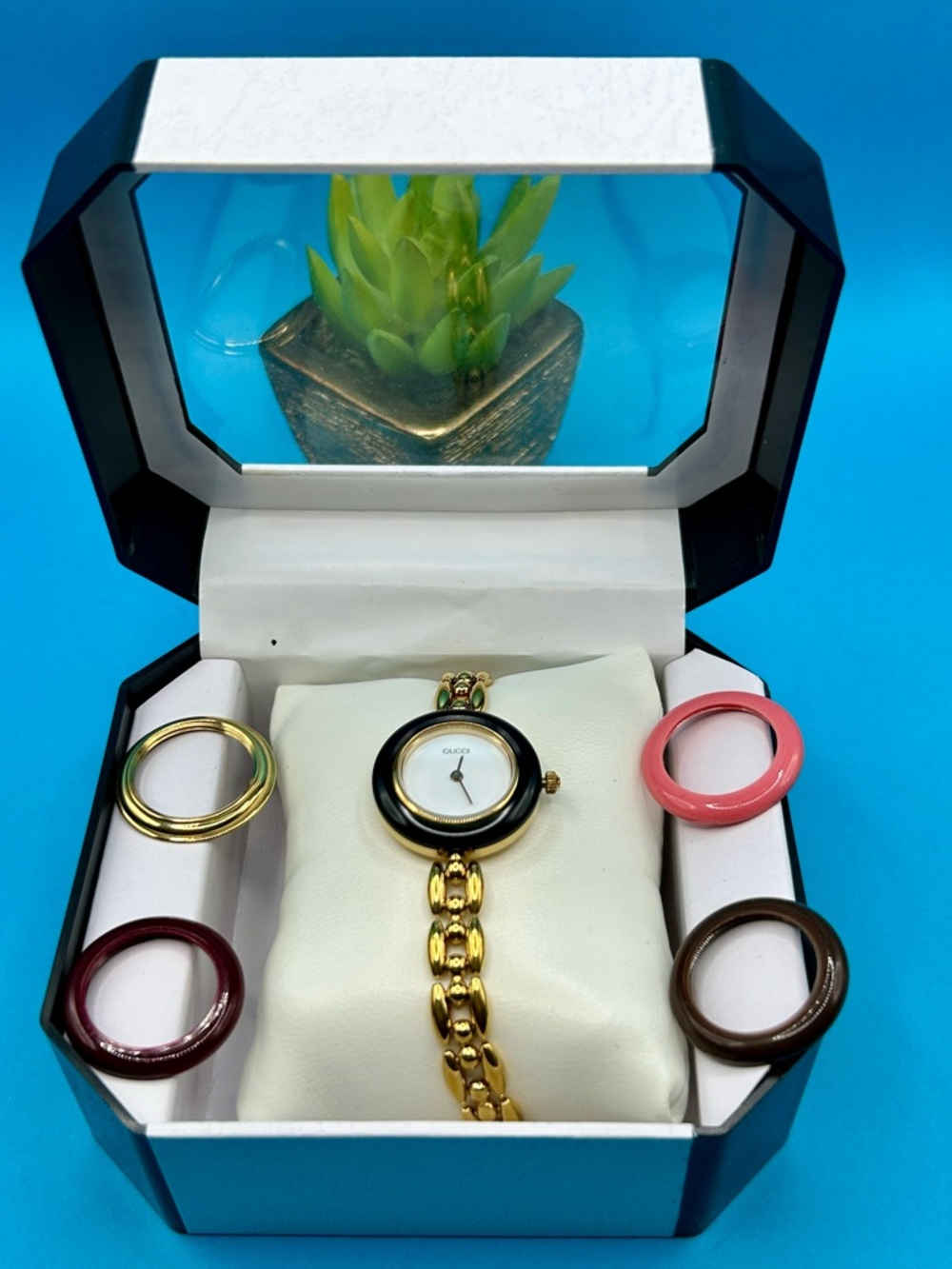 Gucci Women’s Interchangeable Bezel Gold Bracelet Watch - Black & Pink Bezels